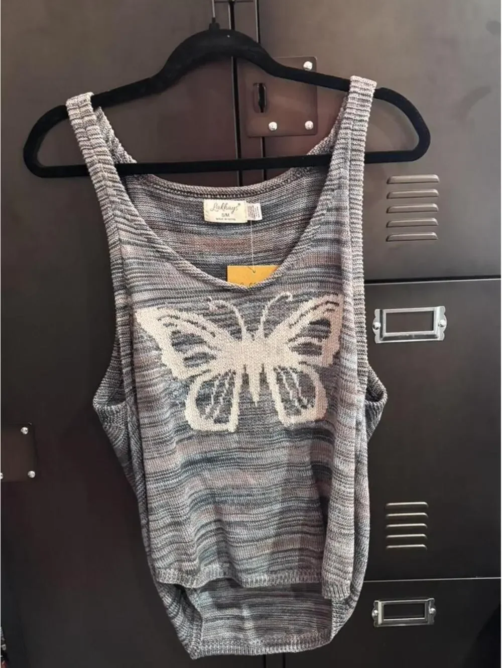 blue & grey butterfly tank top